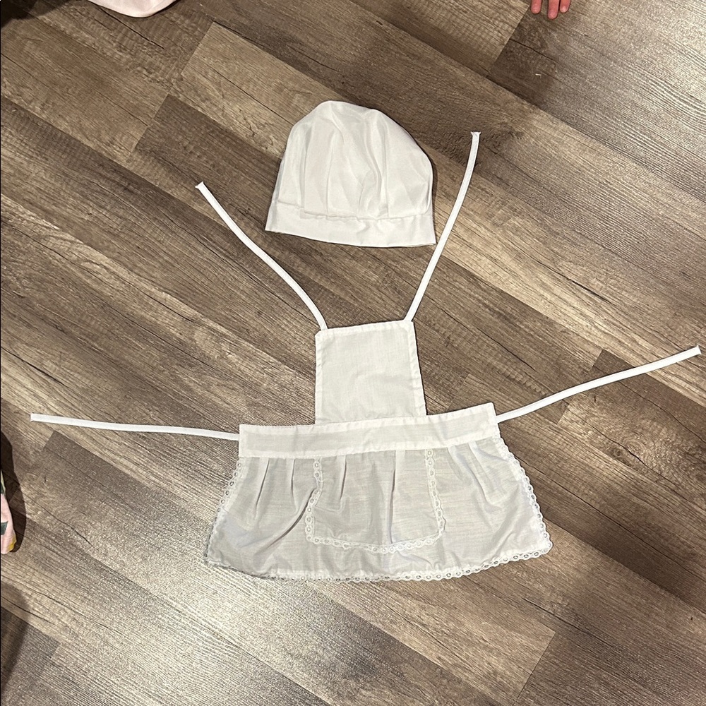 Newborn White Apron and Cap Set